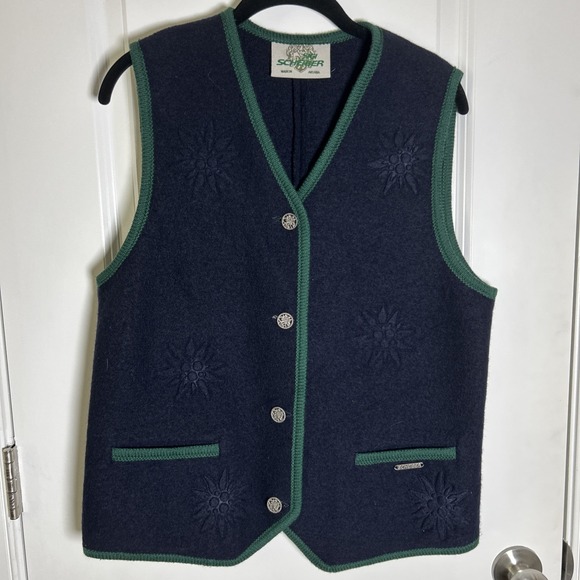 Sweaters - Sigi Scheiber Navy Blue Wool Snowflake Sweats Vest Women's Sz 38/10 Austria‎